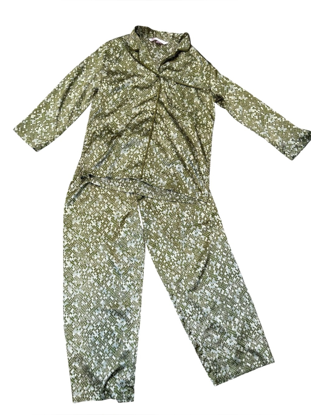 VTG Victoria's Secret Satin Reptile Print Pajamas Set Small Slytherin 2pc